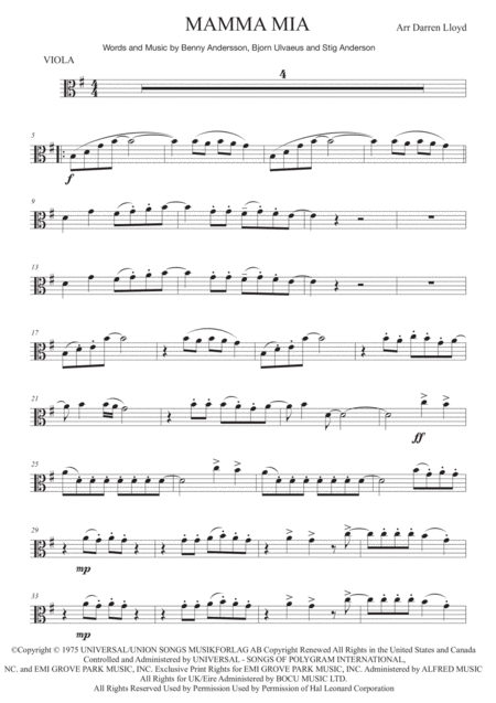 Mamma Mia Solo Viola Piano Page 2