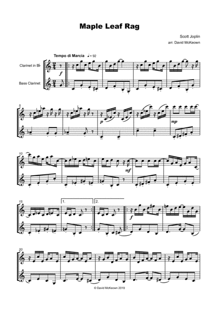 Maple Leaf Rag By Scott Joplin Clarinet And Bass Clarinet Duet Page 2
