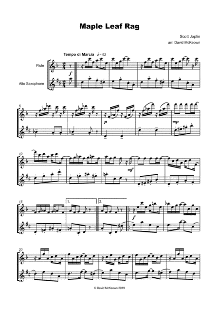 Maple Leaf Rag By Scott Joplin Flute And Alto Saxophone Duet Page 2