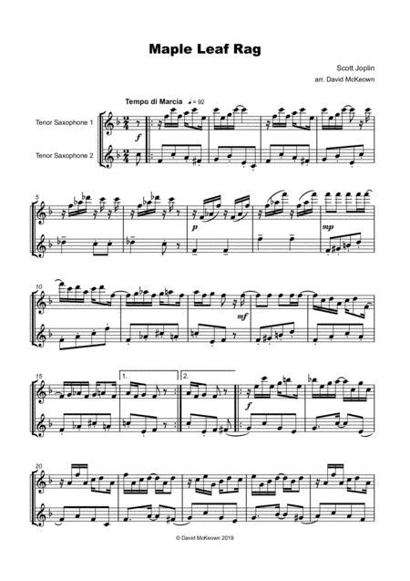 Maple Leaf Rag By Scott Joplin Tenor Saxophone Duet Page 2
