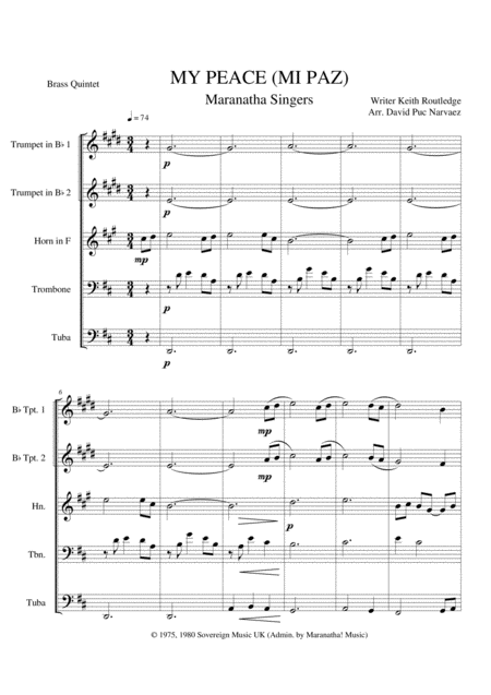 Maranatha Singers My Peace Brass Quintet Score And Parts Page 2