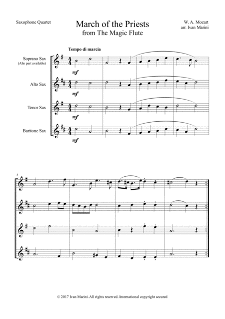 March Of The Priests From The Magic Flute Saxophone Quartet Page 2