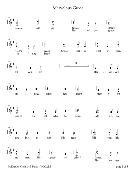 Marvelous Grace Sa Or 2 Part Choir With Piano Accompaniment Page 2