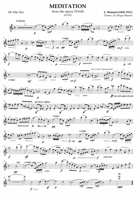 Meditation From Thais For Alto Saxophone And Piano Page 2