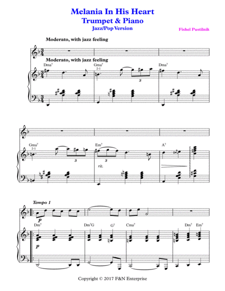 Melania In His Heart Piano Background For Trumpet And Piano Jazz Pop Version Page 2