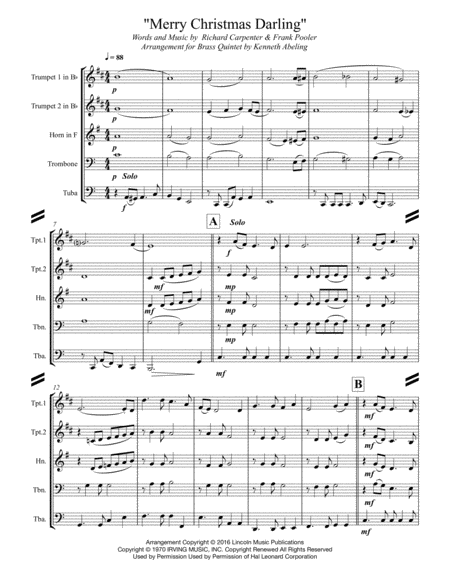 Merry Christmas Darling For Brass Quintet Page 2