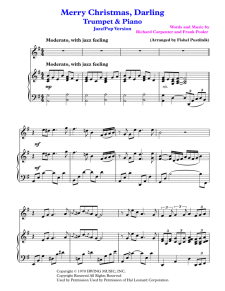 Merry Christmas Darling For Trumpet And Piano Jazz Pop Version Page 2