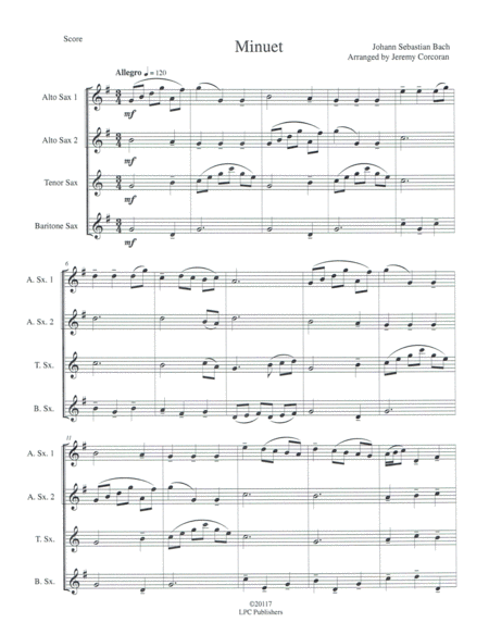 Minuet From Little Notebook For Anna Magdalana For Saxophone Quartet Page 2