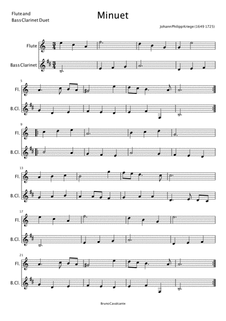 Minuet In A Minor Johann Philipp Krieger Flute And Bass Clarinet Duet Page 2