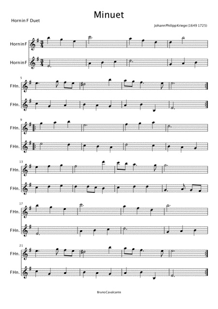 Minuet In A Minor Johann Philipp Krieger Horn In F Duet Page 2