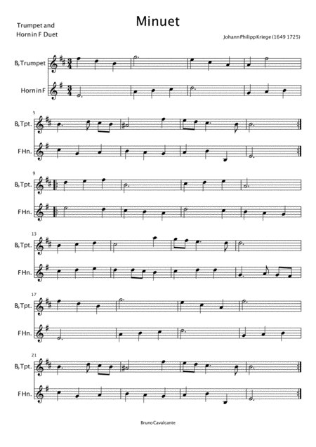 Minuet In A Minor Johann Philipp Krieger Trumpet And Horn In F Duet Page 2