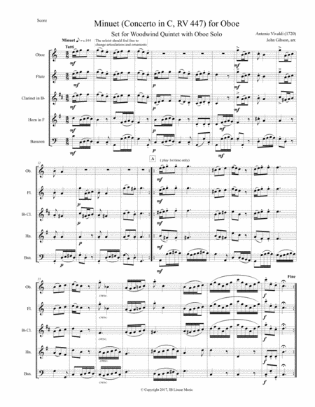 Minuet Oboe Concerto Rv447 Set For Woodwind Quintet Page 2