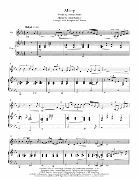 Misty For Violin Solo With Piano Accompaniment Erroll Garner Key Of E Flat Page 2