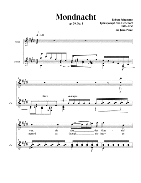 Mondnacht Robert Schumann For Soprano Or Mezzo Soprano Tenor Baritone And Classical Guitar Page 2