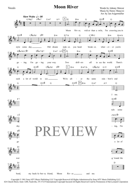 Moon River Vocal W Chords Collection Of Different Keys C D G Ab A Bb Page 2