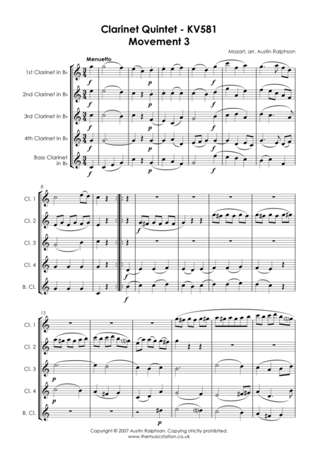 Mozart Clarinet Quintet Kv581 3rd Movement Clarinet Quintet Page 2