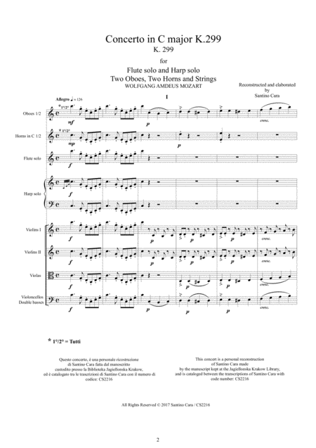 Mozart Concerto In C For Flute Harp And Orchestra K 299 Score And Parts Page 2