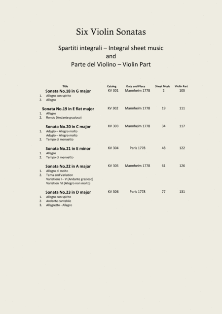Mozart Six Violin Sonatas Kv 301 306 For Violin And Piano Full Scores And Part Page 2