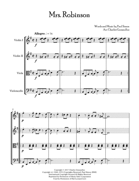 Mrs Robinson Simon Garfunkel String Quartet Page 2