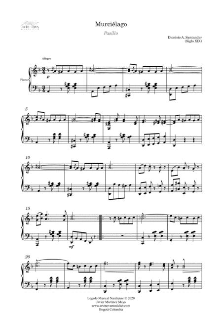 Murcilago Pasillo For Piano Latin Folk Music Page 2