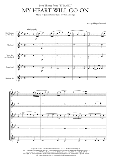 My Heart Will Go On Love Theme From Titanic For Saxophone Quintet Page 2