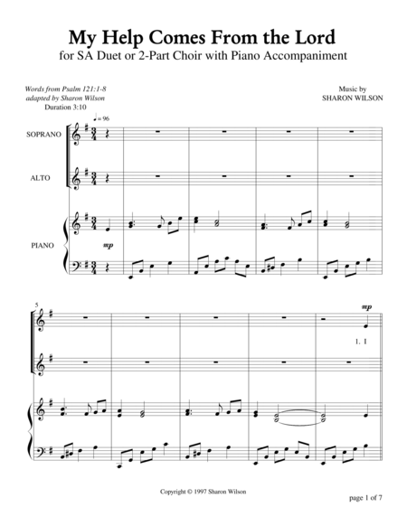 My Help Comes From The Lord For Sa Duet With Piano Accompaniment Page 2
