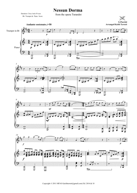 Nessun Dorma For Bb Trumpet Cornet Flugel Piano Page 2