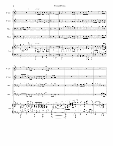 Nessun Dorma For Brass Quartet And Piano Alternate Version Page 2