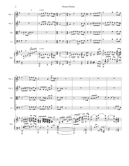 Nessun Dorma For String Quartet And Piano Page 2