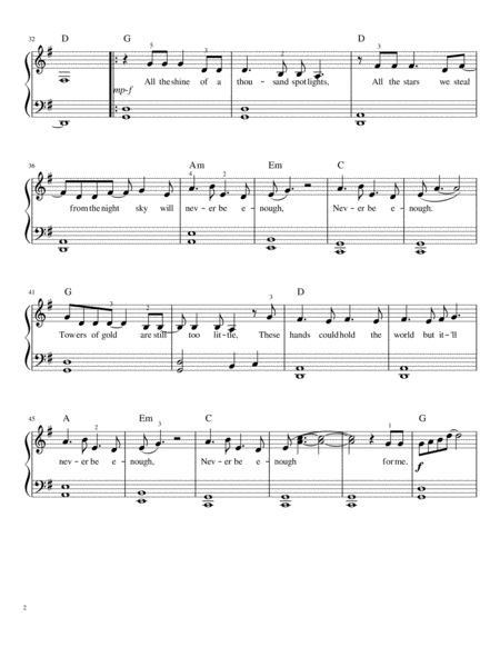 Never Enough From The Greatest Showmen Easy Piano Page 2