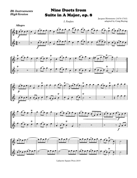 Nine Duets From Hotteterre Op 8 Instruments In Bb Trumpet Tenor Sax Clarinet Version Editions For All Instruments Keys Available Page 2