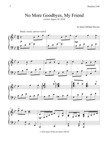 No More Goodbyes My Friend Piano Composition Page 2