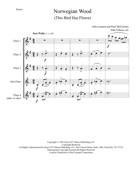 Norwegian Wood The Beatles Set For Flute Quartet Page 2