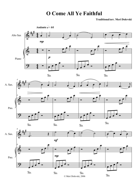 O Come All Ye Faithful E Flat Saxes Alto Baritone Piano Page 2