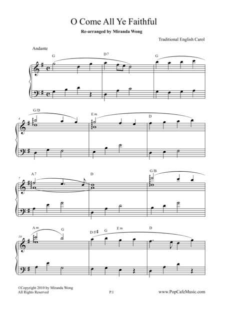 O Come All Ye Faithful Easy Piano Solo Beautiful Version Page 2