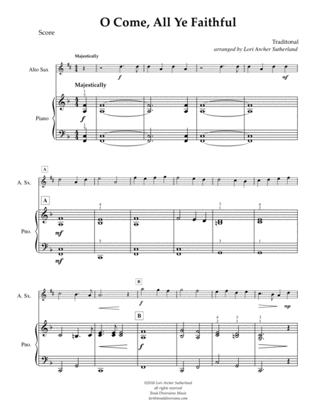 O Come All Ye Faithful For Beginner Alto Sax Piano Page 2