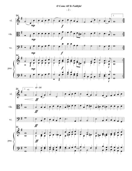 O Come All Ye Faithful For Piano Quartet Page 2