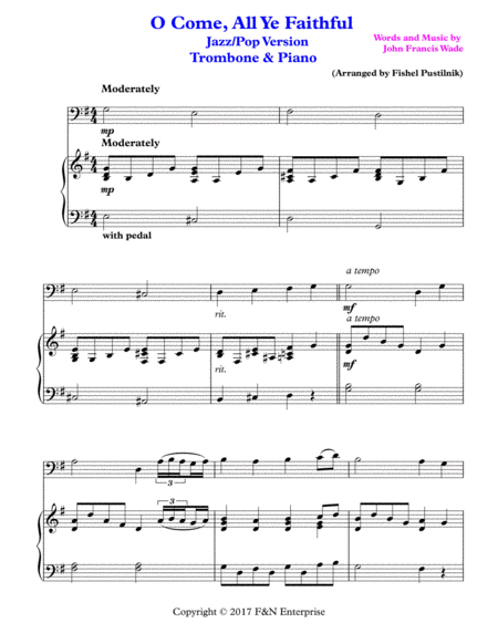 O Come All Ye Faithful Piano Background For Trombone And Piano Page 2
