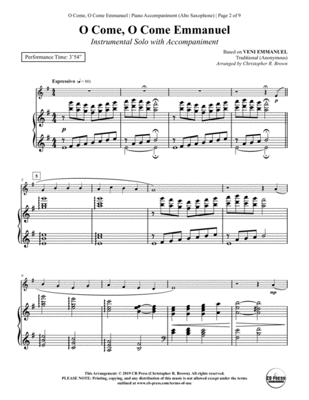 O Come O Come Emmanuel Alto Sax Solo With Piano Accompaniment Page 2