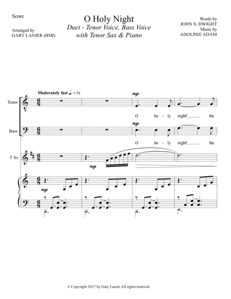 O Holy Night Duet Tenor Voice Bass Voice With Tenor Sax Piano Score Parts Included Page 2