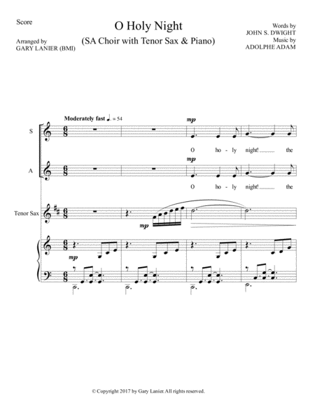 O Holy Night Sa Choir With Tenor Sax Piano Score Parts Included Page 2