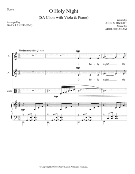 O Holy Night Sa Choir With Viola Piano Score Parts Included Page 2