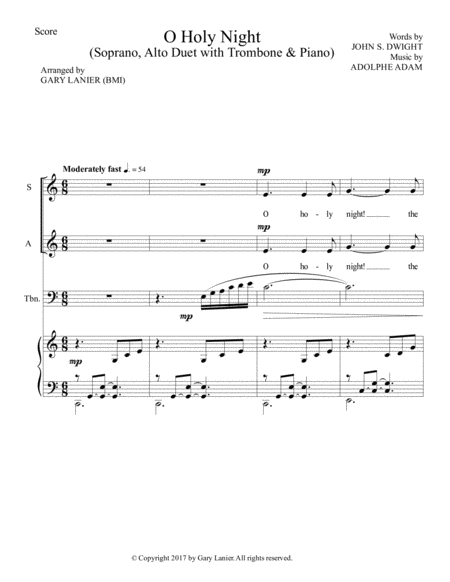 O Holy Night Soprano Alto Duet With Trombone Piano Score Parts Included Page 2