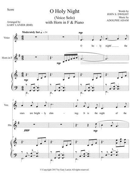 O Holy Night Voice Solo With Horn In F Piano Score Parts Included Page 2