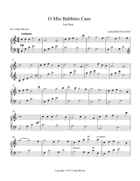 O Mio Babbino Caro Arranged For Lap Harp From My Book Classic With A Side Of Nostalgia Lap Harp Version Page 2