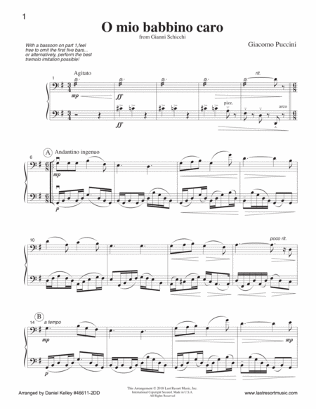 O Mio Babbino Caro From Gianni Schicchi For Two Cello Or Two Bassoons Or Cello Bassoon Page 2