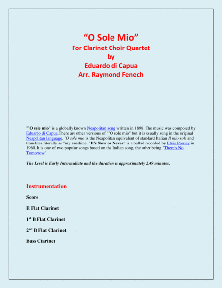 O Sole Mio Clarinet Choir Quartet E Flat Clarinet 2 B Flat Clarinets And Bass Clarinet Page 2