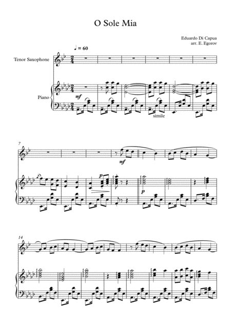 O Sole Mio Eduardo Di Capua For Tenor Saxophone Piano Page 2