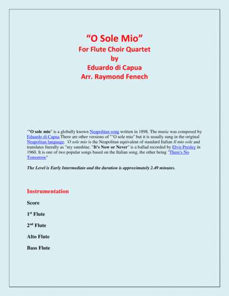 O Sole Mio Flute Choir Quartet 2 Flutes Alto Flute And Bass Flute Page 2