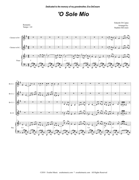 O Sole Mio For Clarinet Choir And Piano Page 2